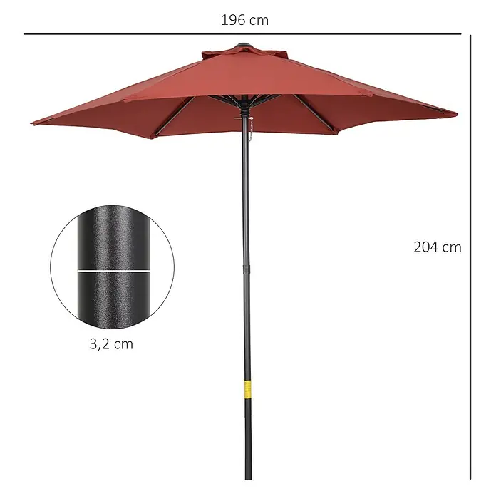 Outsunny Balkonschirm rund Weinrot mit Luftzirkulation - Weinrot, Durchmesser Bespannung: 196 cm - Roter Sonnenschirm mit schwarzem Stock. Maße: 196 cm Breite, 204 cm Höhe, 3,2 cm Stockdurchmesser.