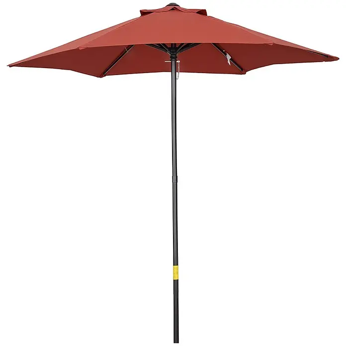 Outsunny Balkonschirm rund Weinrot mit Luftzirkulation - Weinrot, Durchmesser Bespannung: 196 cm - Terrakottafarbener Sonnenschirm mit schwarzem Metallpfosten.