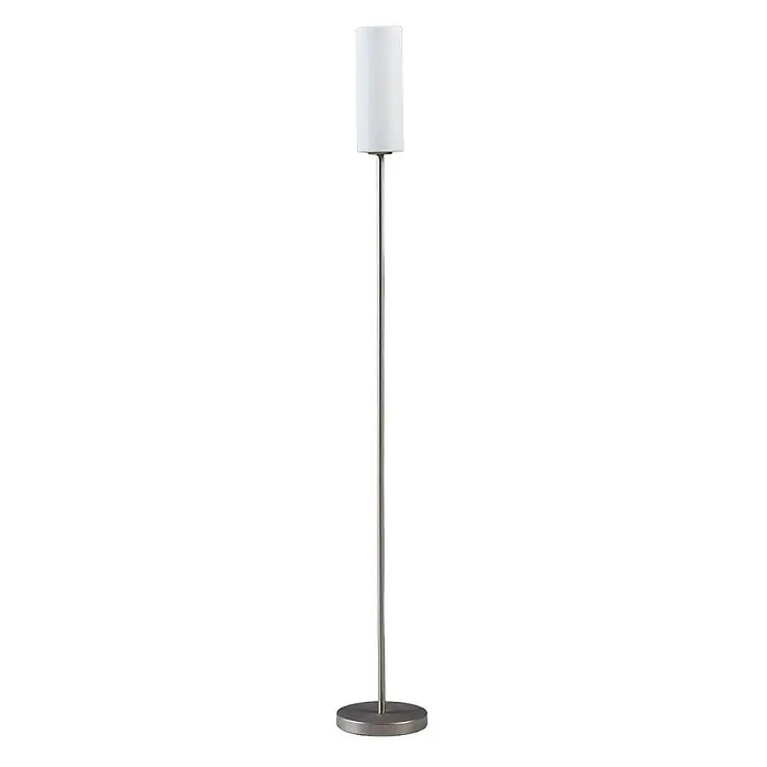 Lindby Stehleuchte Vinsta - alu / grau / zink, weiß / opal, E27 - Moderne Stehleuchte mit weißem Zylinderschirm und gebürsteter Metallstange mit Rundfuß.