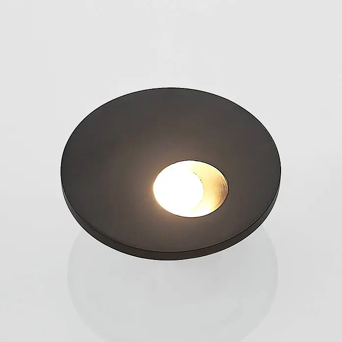 Arcchio Wandleuchte Vexi - L x B x H: 7,5 x 7,5 x 4,5 cm, schwarz - Rundes, dunkelgraues Einbau-LED-Licht mit warmem Glühen.