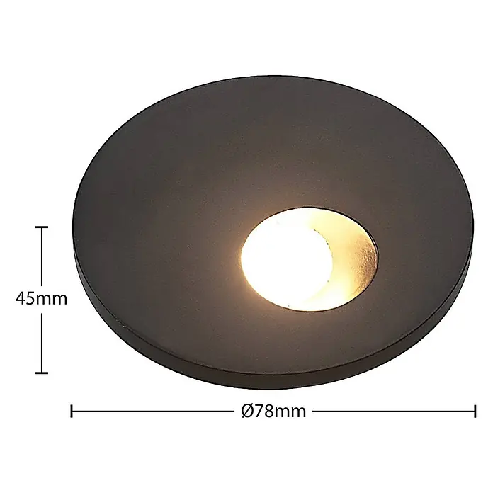 Arcchio Wandleuchte Vexi - L x B x H: 7,5 x 7,5 x 4,5 cm, schwarz - Runde, dunkelgraue Aufbau-LED-Leuchte mit warmweißer Beleuchtung, 78mm Durchmesser, 45mm Höhe.