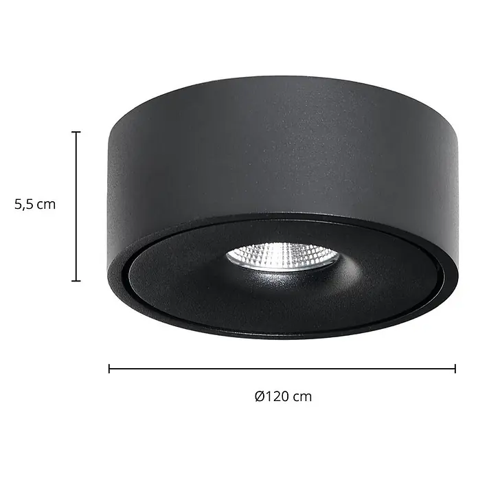 Arcchio Deckenleuchte Rotari - schwarz, schwarz - Schwarze zylindrische LED-Aufbauleuchte, 5,5 cm hoch, 120 cm Durchmesser.