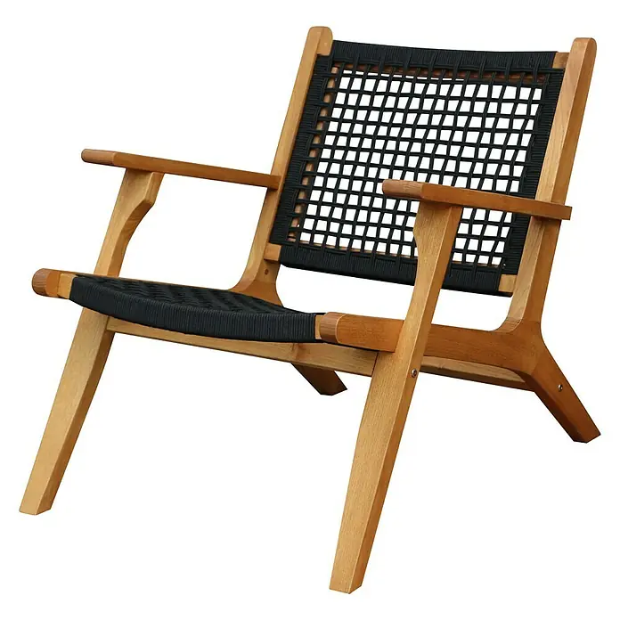 Gartensessel Cali - Robinie, Schwarz, B x T x H: 66 x 81 x 71 cm - Elegante Akazienholz-Lounge mit schwarzer Seilbespannung für entspannte Stunden im Freien oder im Wohnbereich.