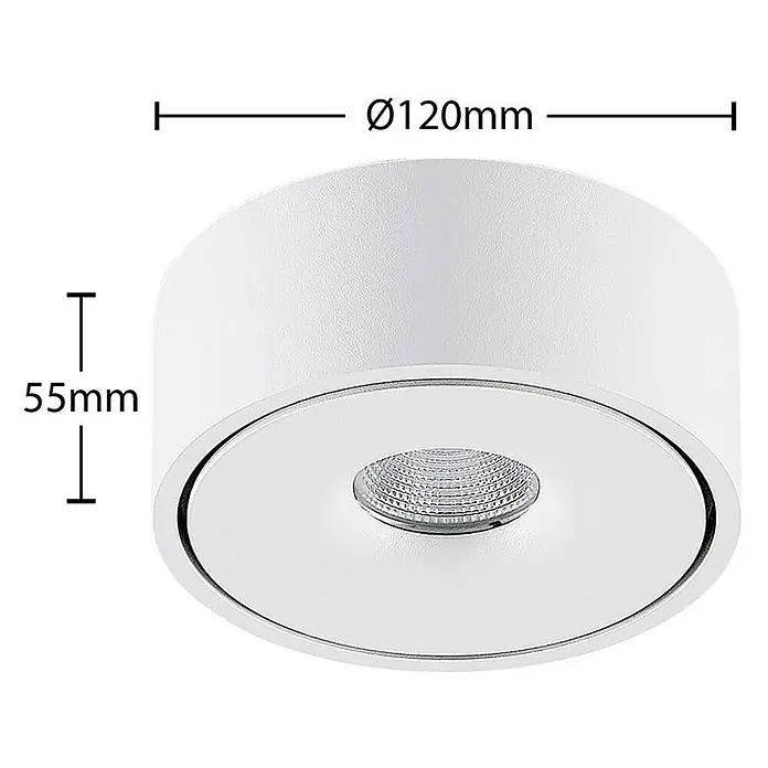 Arcchio Deckenleuchte Ranka - weiß / opal - Weißer zylindrischer Aufbau-Downlight, Ø120mm, 55mm hoch, mit zentraler LED-Lichtquelle.