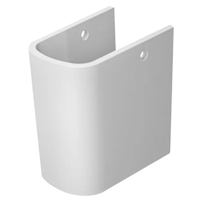 Duravit DuraStyle Waschtisch-Halbsäule - Unbeschichtet, Keramik, Weiß, Passend für: Duravit DuraStyle Waschtische - Das Bild zeigt eine weiße Waschbeckenverkleidung mit abgerundeten Kanten und zwei Löchern zur Befestigung an der Wand.
