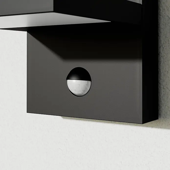 Lucande Außenwandleuchte Silvan - 17,5 x 14 x 16,1 cm, schwarz, IP54 - Dunkelgraue Außenleuchte mit integriertem weißem Bewegungssensor.