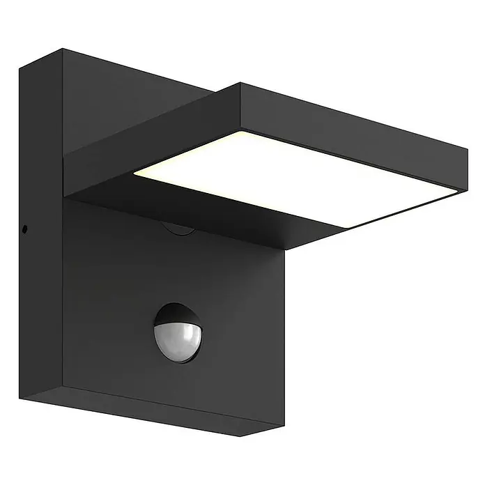 Lucande Außenwandleuchte Silvan - 17,5 x 14 x 16,1 cm, schwarz, IP54 - Schwarze rechteckige LED-Außenwandleuchte mit integriertem Bewegungsmelder.