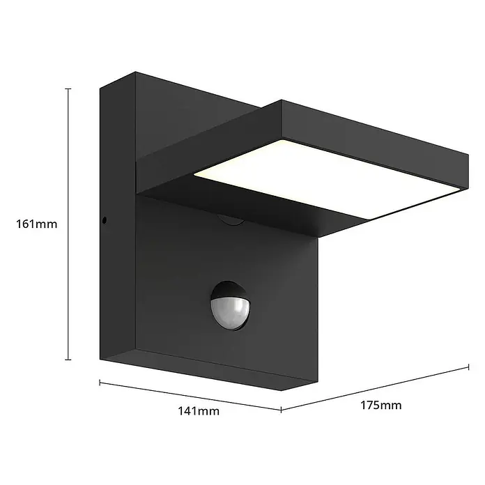 Lucande Außenwandleuchte Silvan - 17,5 x 14 x 16,1 cm, schwarz, IP54 - Schwarze moderne LED-Außenwandleuchte mit integriertem Bewegungsmelder, 161x141x175mm.