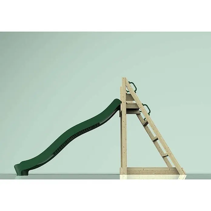 OutdoorToys Rutsche Kolibri - B x L: 285 x 60 cm, Holz, Grün - Grüne Rutsche mit Holzgestell und Leiter, inklusive grüner Griffe.
