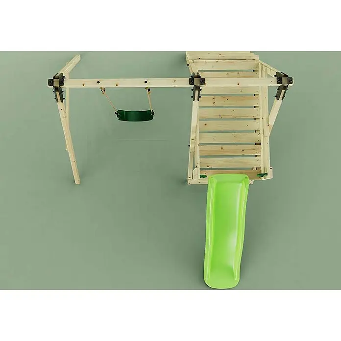 OutdoorToys Kinderspielturm Rebo Schaukel Orchidee hellgrün Grün - Holz, Grün - Hölzernes Kinderspielset mit grüner Schaukel und grüner Rutsche.