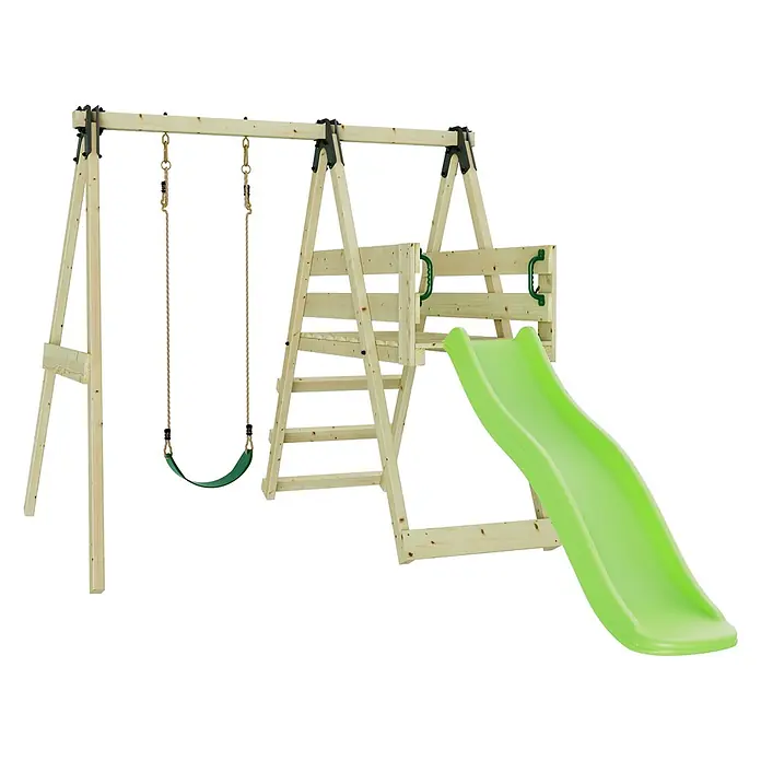 OutdoorToys Kinderspielturm Rebo Schaukel Orchidee hellgrün - L x B x H: 297 x 201 x 187 cm, Grün - Hölzerne Schaukelanlage mit grüner Rutsche und grüner Schaukel.