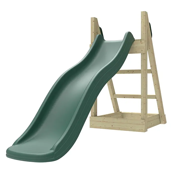 OutdoorToys Rutsche Grizzly - B x L: 22 x 60 cm, Holz, Grün - Kinderrutsche aus Holz mit dunkelgrüner Kunststoffrutschfläche.