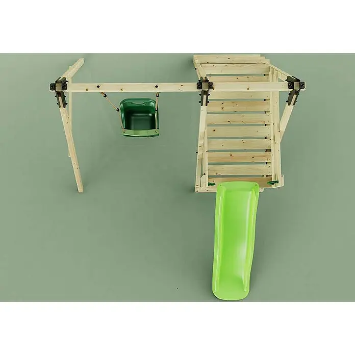 OutdoorToys Kinderspielturm Rebo Schaukel Hortensie Grün - Holz, Grün - Hölzernes Spielgerät mit grüner Rutsche und grüner Schaukel.