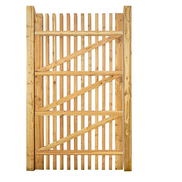 GartenLand Zauntor Lattenzaun WIEN abgeschrägt - 100 x 180 cm, Lärche, Holz - Gartentor aus hellem Holz mit vertikalen Latten und diagonaler Verstrebung.