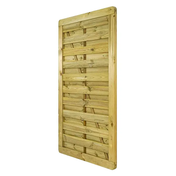 GartenLand Zauntor VARIO MASSIV gerade - 100 x 180 cm, Kiefer KDI Grün, Holz - Behandeltes, hellgrünes Holzzaunfeld mit horizontalen Lamellen und robustem Rahmen, mit abgerundeten oberen und unteren Leisten.