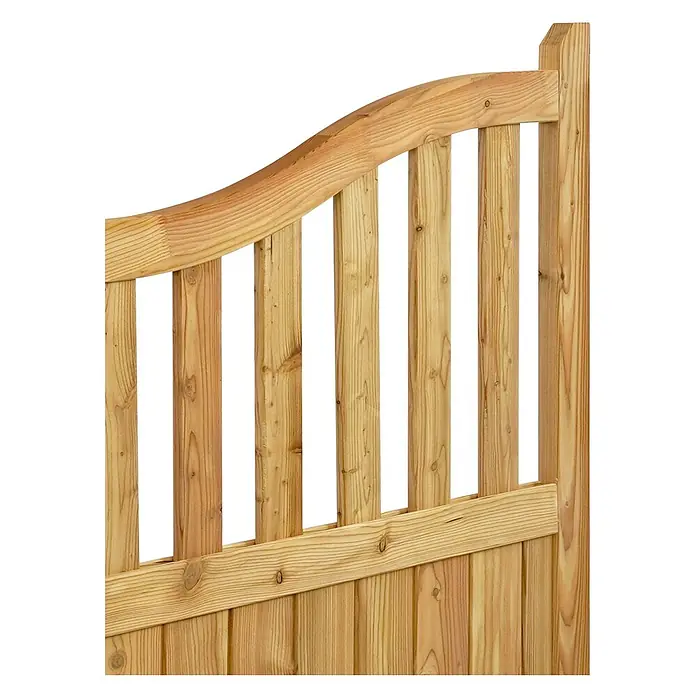 GartenLand Zauntor Vorgartenzaun GRAZ gebogen - 100 x 105 cm, Lärche, Holz - Helles Holztor mit geschwungenem Oberholm und vertikalen Latten.