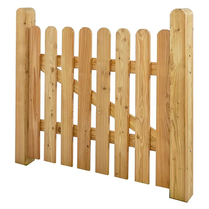 GartenLand Zauntor Vorgartenzaun MAILAND gerade - 100 x 80 cm, Lärche, Holz - Helles Holztor für den Garten mit vertikalen, oben abgerundeten Latten und diagonalen Streben.
