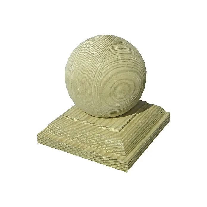 GartenLand Pfostenkappe - Holz, Passend für: 7x7 cm Pfosten, Kugel - Holzkugelaufsatz und quadratische Pfostenkappe aus Naturholz mit sichtbarer Maserung.