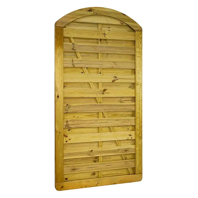 GartenLand Zauntor VARIO MASSIV gebogen - 100 x 195 cm, Kiefer KDI Grün, Holz - Gewölbtes Holzzaunfeld mit horizontalen Lamellen und diagonalen Streben aus hellem, behandeltem Holz.