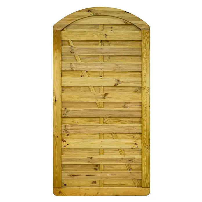 GartenLand Zauntor VARIO MASSIV gebogen - 100 x 195 cm, Kiefer KDI Grün, Holz - Gartentor aus hellem Holz mit gewölbtem oberen Abschluss und horizontalen Latten.