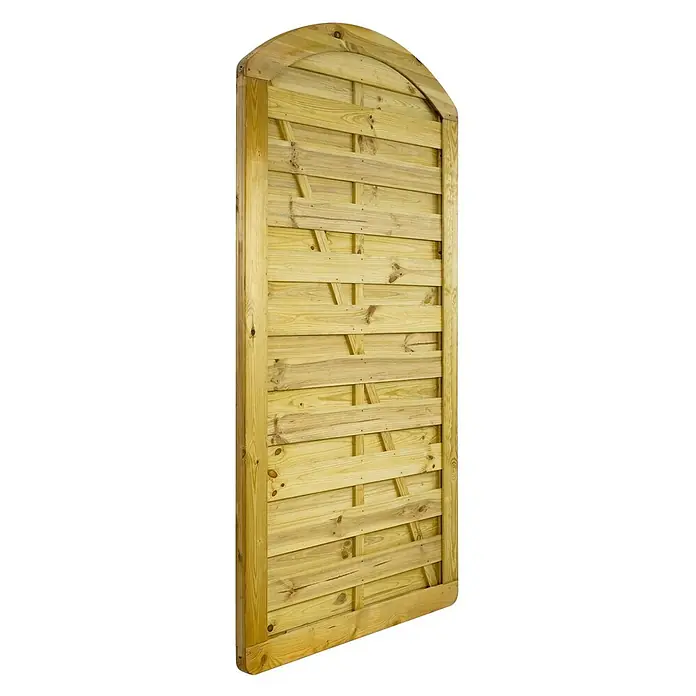 GartenLand Zauntor VARIO MASSIV gebogen - 100 x 195 cm, Kiefer KDI Grün, Holz - Helles, behandeltes Holztor für den Garten mit Rundbogen und horizontalen Latten.