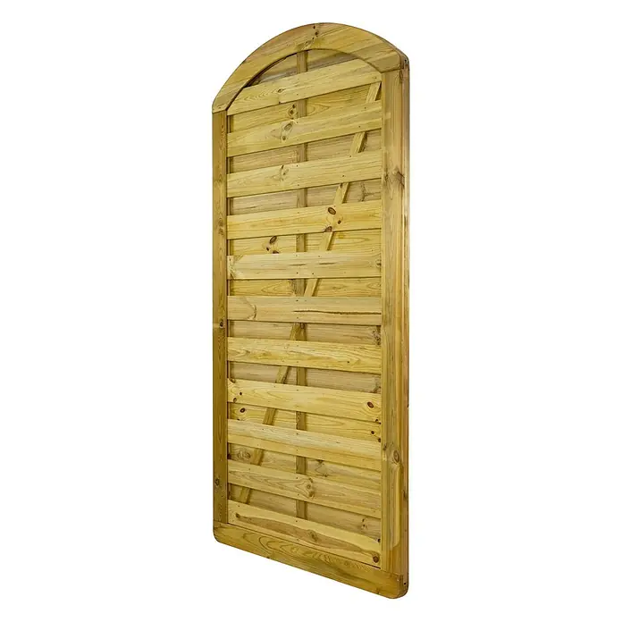 GartenLand Zauntor VARIO MASSIV gebogen - 100 x 195 cm, Kiefer KDI Grün, Holz - Helles, behandeltes Holztor mit Rundbogen und horizontalen Latten.