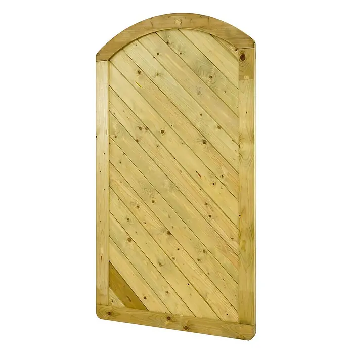 GartenLand Zauntor INNSBRUCK MASSIV gebogen - 100 x 180 cm, Fichte KDI Grün, Holz - Helles Holztor mit gewölbtem oberen Rand und diagonalen Brettern.