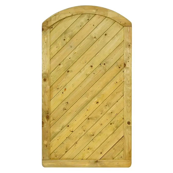 GartenLand Zauntor INNSBRUCK MASSIV gebogen - 100 x 180 cm, Fichte KDI Grün, Holz - Gewölbtes Holztor mit diagonalen Latten, naturfarbenes behandeltes Holz.