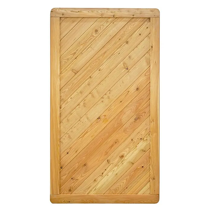 GartenLand Zauntor NIZZA gerade - 100 x 180 cm, Lärche, Holz - Rechteckige hellbraune Holzplatte mit diagonalen Latten und geradem Rahmen, ideal für Tor oder Sichtschutz.