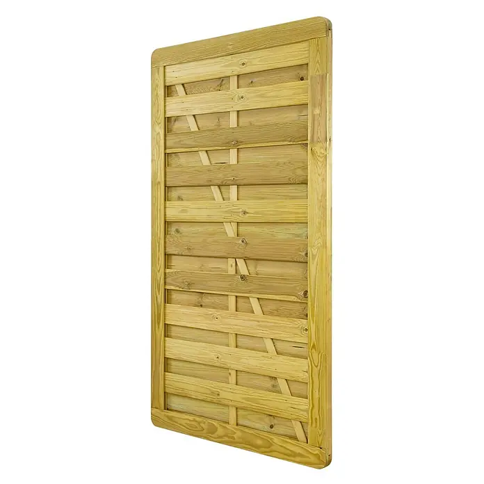 GartenLand Zauntor VARIO gerade - Kiefer KDI Grün, Holz - Heller Holzzaunpanel mit horizontalen Lamellen und geflochtenen Diagonalstreben.