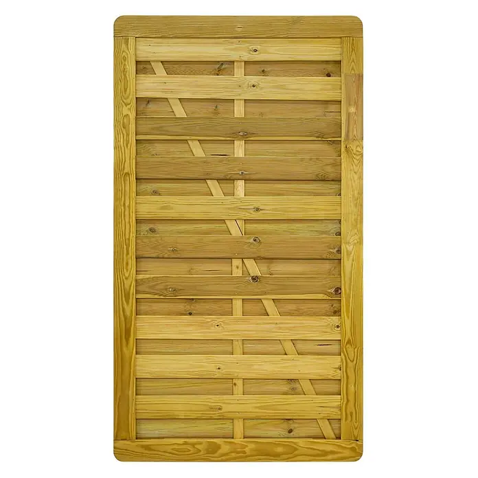 GartenLand Zauntor VARIO gerade - Kiefer KDI Grün, Holz - Hellbraunes Holztor mit horizontalen Latten und diagonalem Gittermuster.