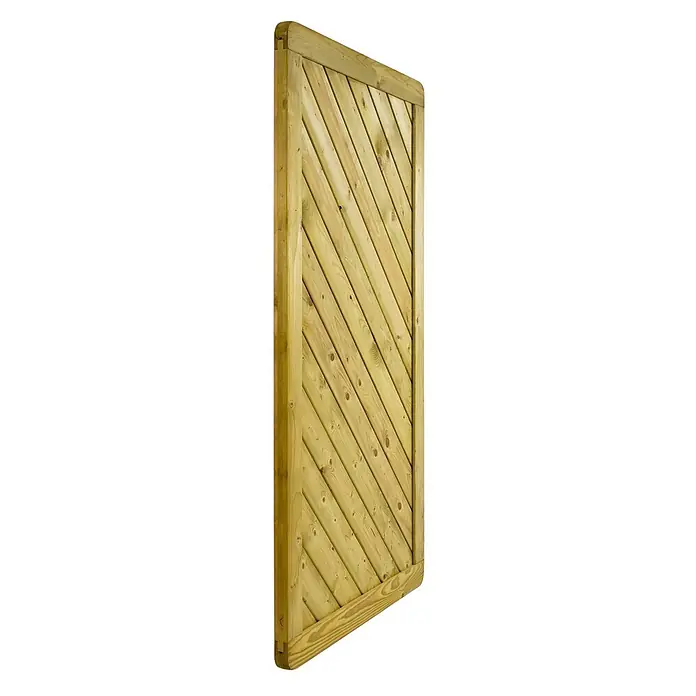 GartenLand Zauntor INNSBRUCK MASSIV gerade - 100 x 180 cm, Fichte KDI Grün, Holz - Helles, behandeltes Holzzaunfeld mit diagonalen Lamellen in einem robusten Rahmen und abgerundeten Ecken.