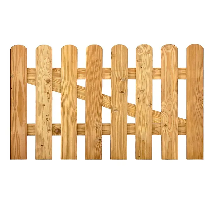 GartenLand Zauntor Vorgartenzaun MAILAND gerade - 100 x 60 cm, Lärche, Holz - Hellbraunes Holzzauntor im Lattenstil mit abgerundeten Oberteilen und diagonalen Streben.