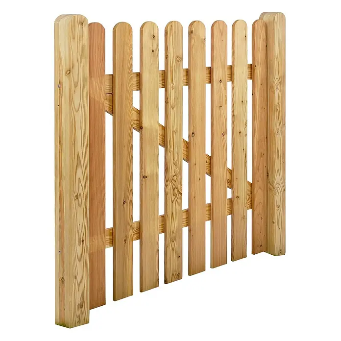 GartenLand Zauntor Vorgartenzaun MAILAND gerade - 100 x 100 cm, Lärche, Holz - Hellbraunes Holzzauntor mit abgerundeten Latten, Querriegeln und diagonaler Verstrebung.