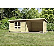 Karibu Blockbohlenhaus Bastrup 7 (333 x 674 cm, Wandstärke: 28 mm, Pultdach, Ausführung: Mit Anbau, Seiten- & Rückwand)