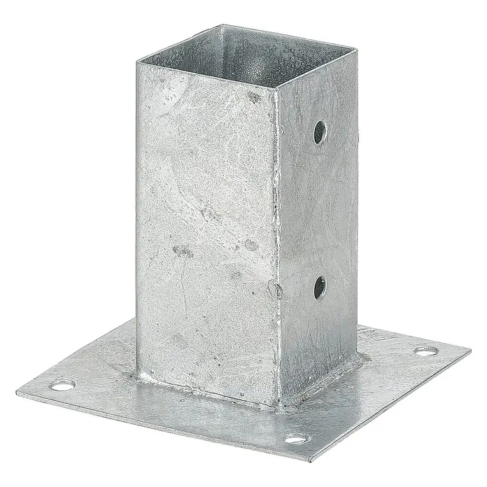 GartenLand Pfostenanker - Stahl, Passend für: 9x9 cm Pfosten, Pfostenträger zum Aufschrauben Hülse - Verzinkter Stahlpfostenschuh mit quadratischer Hülse und Bodenplatte zur Befestigung.