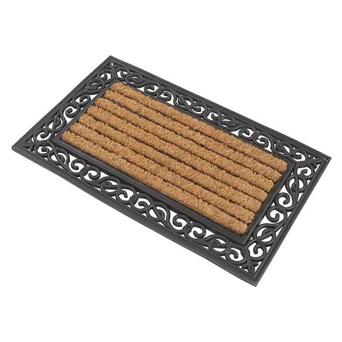 Kai Wiechmann Fußmatte - 46 x 76 cm - Rechteckige Fußmatte mit dunkelgrauem, verziertem Gummirahmen und braunem Kokosfaser-Einsatz.
