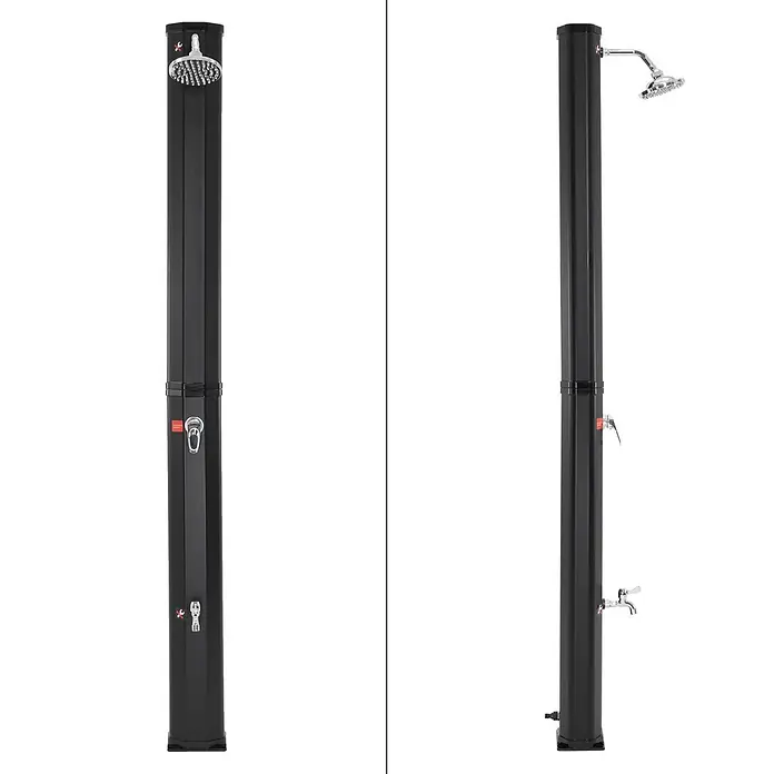ML-Design Solardusche Fußdusche und Regenduschkopf - Höhe: 217 cm, Kunststoff, Schwarz, 35 l - Schwarze Außendusche mit Chrom-Brausekopf, Mischbatterie und Fußhahn.