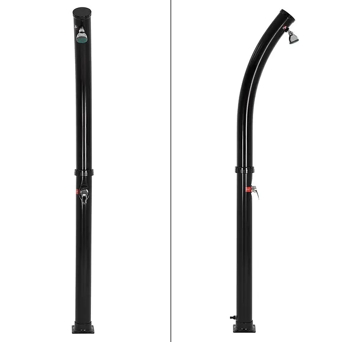 ML-Design Solardusche Fußdusche und Regenduschkopf - Höhe: 222 cm, Kunststoff, Schwarz, 20 l - Schwarze Außendusche mit Duschkopf und Wasserhahn, in gerader und gebogener Ausführung.