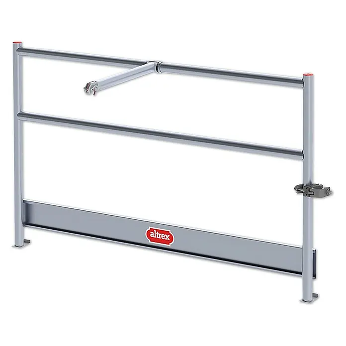 Altrex Rollgerüst Geländer 1,85m für RS TOWER 5 -  - Silbernes Aluminium-Sicherheitstor mit automatischem Schließmechanismus und Fußleiste, mit Altrex-Logo.