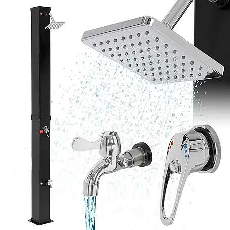 ML-Design  Solardusche 40L Eckig mit Fußdusche und Regenduschkopf warmes Wasser