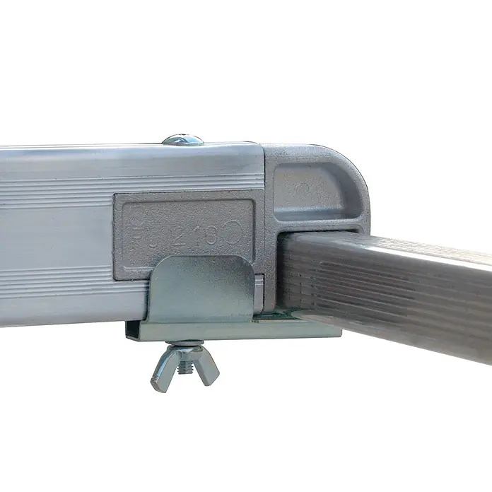 Facal Rollgerüst Fahrgerüst ALTO Grundgerüst + 1 Aufstockung 4,8m AH - Arbeitshöhe: 3.000 m - Silberne Aluminiumklemme für ein Vierkantrohr, gesichert mit Metallbügel und Flügelmutter.