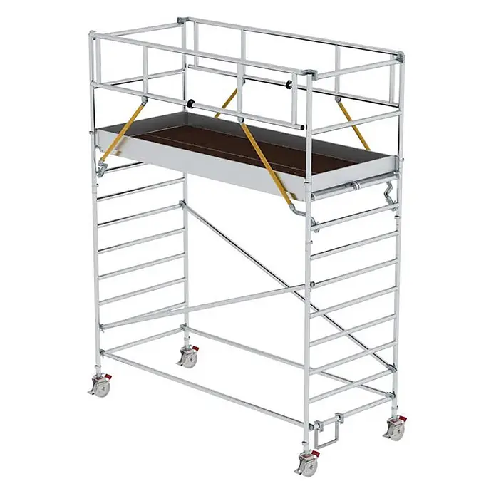 Munk Rollgerüst Rollgerüst SG mit Doppelplattform 1,35x3,00m Plattform 5,07m AH - Arbeitshöhe: 5.070 m - Mobiles Aluminium-Rollgerüst mit Arbeitsplattform, Geländer und Rollen für sicheres Arbeiten in der Höhe.