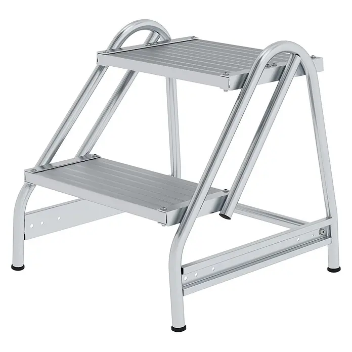 Munk Arbeitsplattform Aluminium Arbeitspodest 2 Stufen - Anzahl Tritte: 2 Stk., Arbeitshöhe: 2.500 m, Aluminium - Silberfarbene Aluminium-Trittleiter mit zwei Stufen und Handläufen.