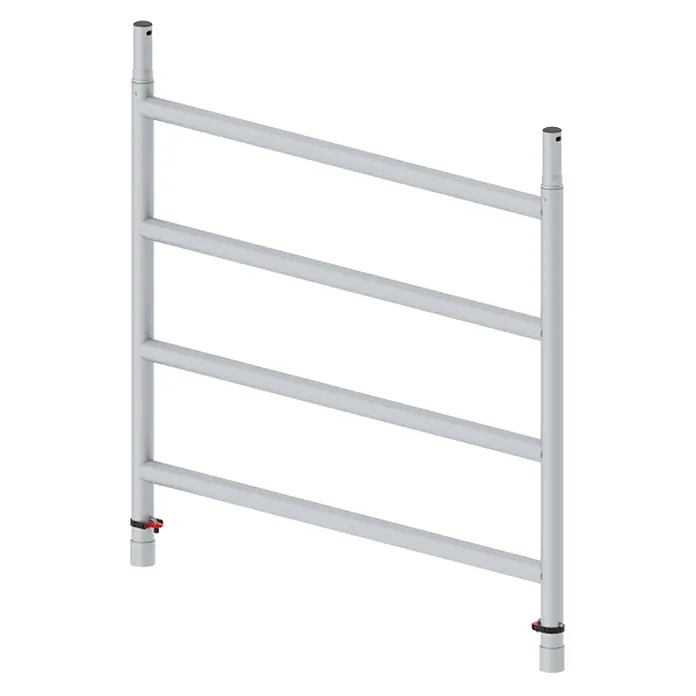 Altrex Rollgerüst Aufbaurahmen RS TOWER 5 breit 1,35m Breite 4 Sprossen -  - Hellgraues Metallgerüst-Geländer mit vier horizontalen Stangen und zwei vertikalen Pfosten, mit schwarzen und roten Verbindungsdetails.