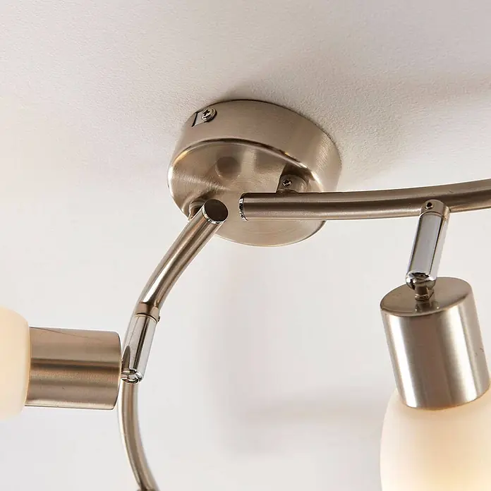 Lindby Deckenstrahler Arda - alu / grau / zink, E14 - Deckenlampe aus gebürstetem Nickel mit zwei mattierten Glasschirmen.