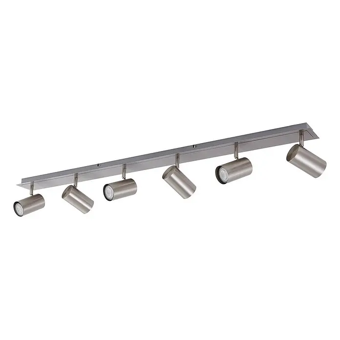 Lindby Deckenstrahler Joffrey - alu / grau / zink, alu / grau / zink, GU10 - Schienenstrahler aus gebürstetem Metall mit sechs verstellbaren zylindrischen Spots.