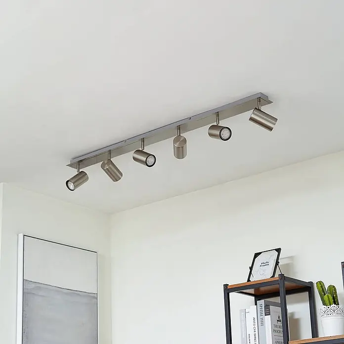 Lindby Deckenstrahler Joffrey - alu / grau / zink, alu / grau / zink, GU10 - Deckenleuchte aus gebürstetem Metall mit sechs verstellbaren zylindrischen Strahlern.
