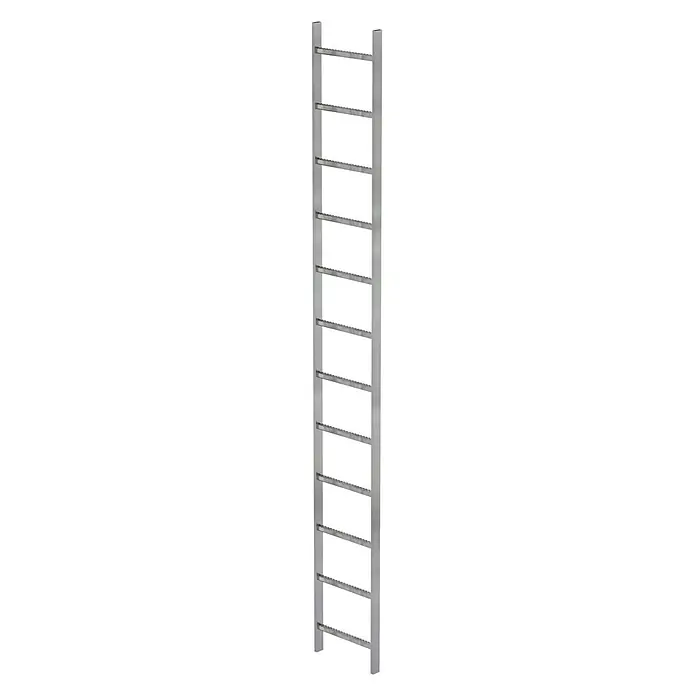 Munk Steigleiter Schachtleiter Stahl verzinkt 400mm breit 12 Sprossen 3,36m lang - Anzahl Tritte: 12 Stk., Stahl - Silbernes Metall-Weinregal mit gewellten Streben für sichere Flaschenlagerung.