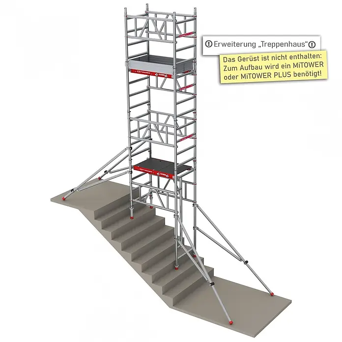 Altrex Rollgerüst Stairs Erweiterungsset für MiTOWER -  - Gerüsterweiterung aus silbernem Aluminium für ein Treppenhaus, konzipiert zur Kombination mit einer Basisgerüsteinheit.
